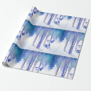 Blue Winter Snow Forest Fox Animal Wrapping Paper
