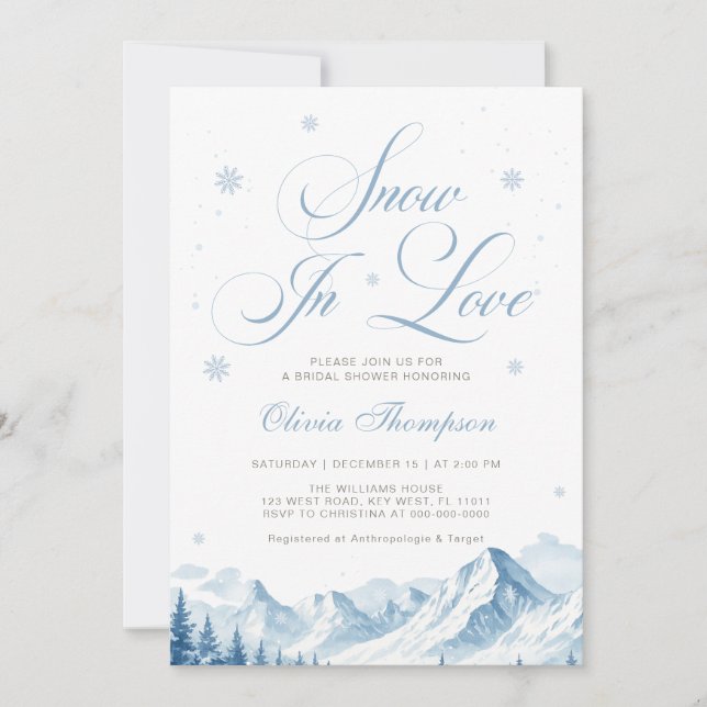Blue Winter Snow In Love Bridal Shower Invitation (Front)