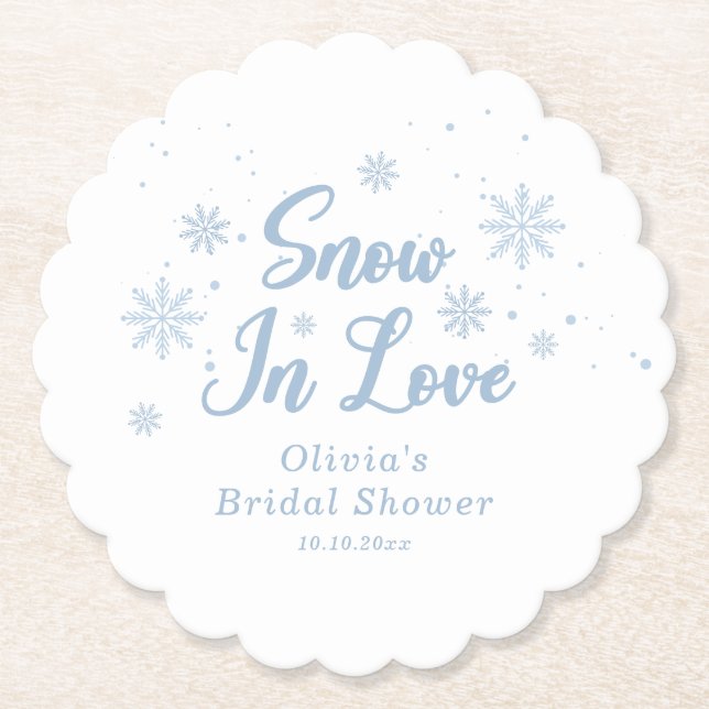 Blue Winter Snow in love Bridal Shower Paper Coaster (Front)