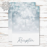 Blue Winter Snow Modern Reception Wedding Enclosure Card<br><div class="desc">Embrace the magic of a winter wonderland with our enchanting wedding reception enclosure card. Imagine a soft, dusty blue canvas reminiscent of a twilight sky, sprinkled with delicate white snowflakes as they gently fall. Ethereal bokeh lights shimmer above, evoking a sense of joyous celebration. A crisp white base, mimicking a...</div>