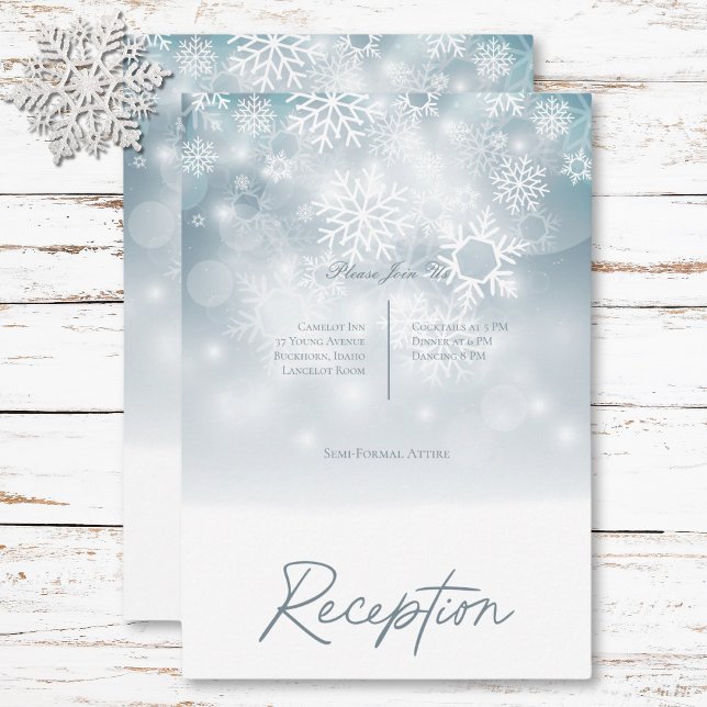 Blue Winter Snow Modern Reception Wedding Enclosure Card (Blue Winter Snow Modern Reception Wedding Enclosure Card)