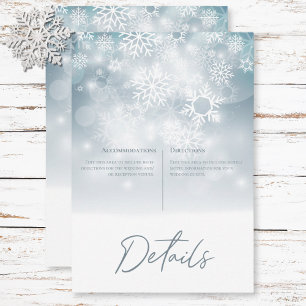 Blue Winter Snow Modern Wedding Details Enclosure Card