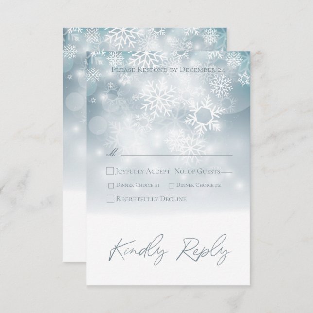 Blue Winter Snow Modern Wedding  RSVP Card (Front/Back)