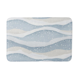 Blue Winter Snowfall Monogram Wave Pattern Bath Mat