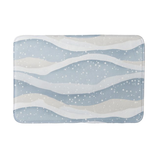 Blue Winter Snowfall Wave Personalized Pattern Bath Mat (Front)