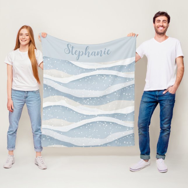 Blue Winter Snowfall Wave Personalized Pattern Fleece Blanket (In Situ)