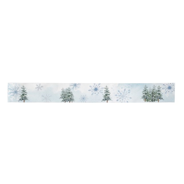 Blue Winter Snowflake and Pine tree Gift Ribbon Satin Ribbon (Front)