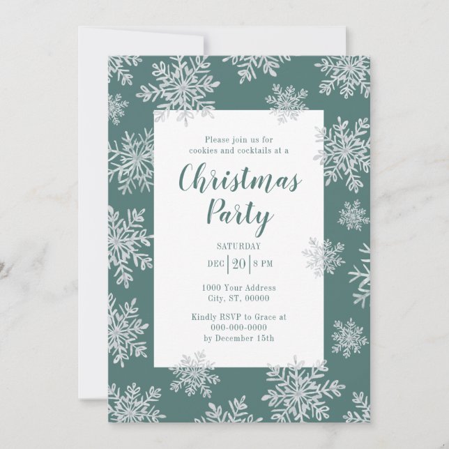 Blue Winter Snowflake Christmas Holiday Party Invitation (Front)