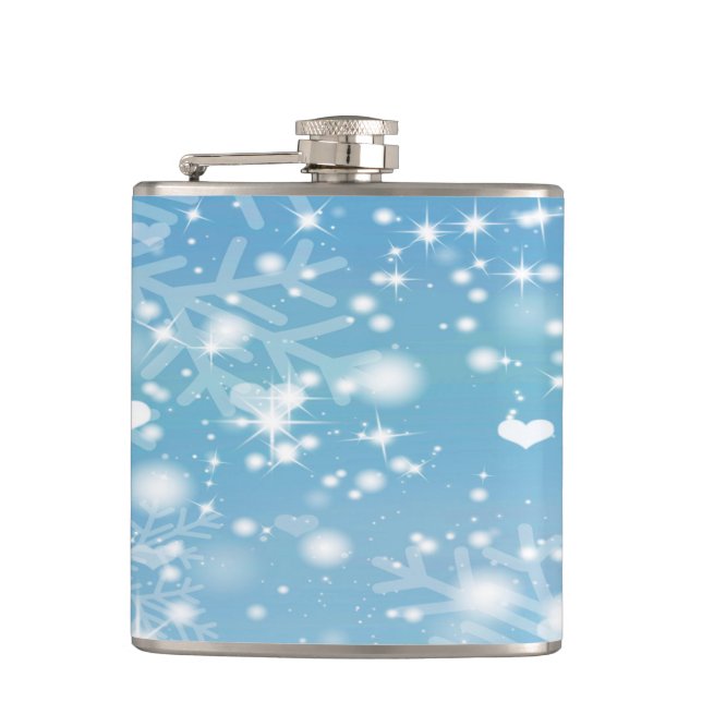 Blue Winter Snowflake Design Hip Flask (Front)