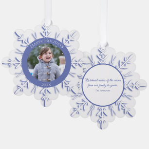 Blue Winter Snowflake Happy Holidays Dated Tree Decoration Card