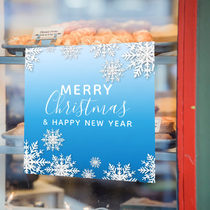 Blue Winter Snowflake Merry Christmas Storefront