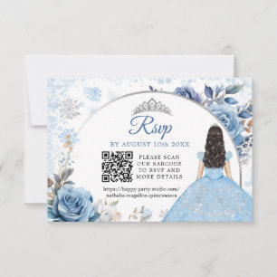 Blue Winter Snowflake Mis Quince QR Code RSVP Card