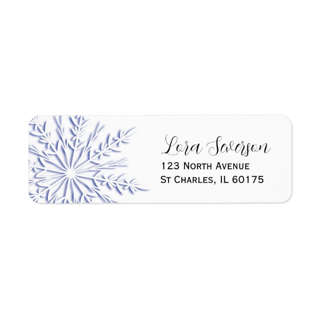 Blue Winter Snowflake on White Return Address Label (Front)