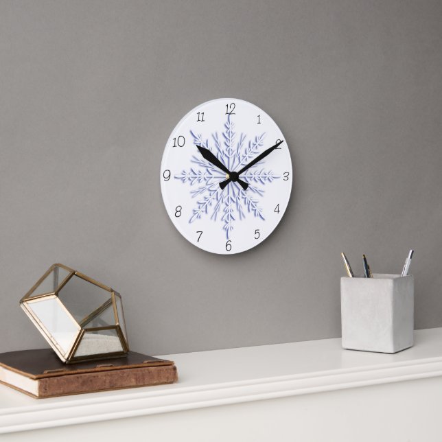 Blue Winter Snowflake Round Clock (Office)