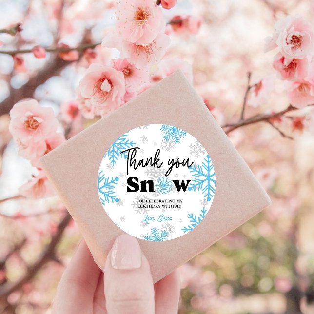 Blue Winter Snowflake Thank You Birthday Classic Round Sticker (Creator Uploaded)