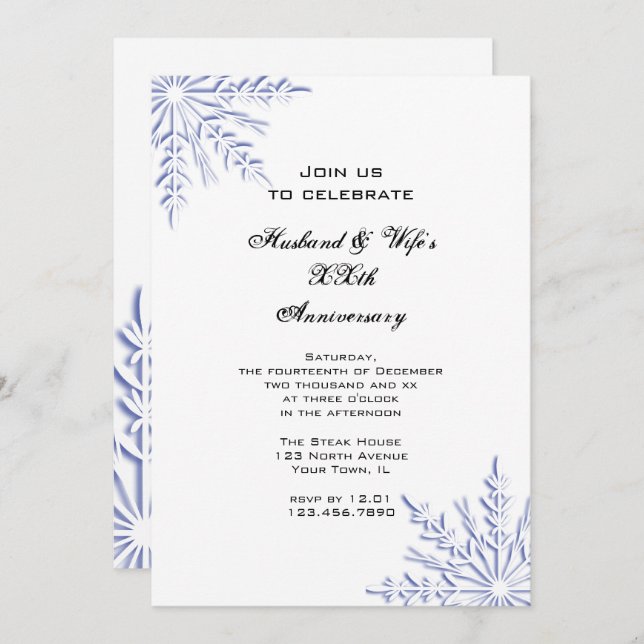 Blue Winter Snowflakes Anniversary Party Invite (Front/Back)