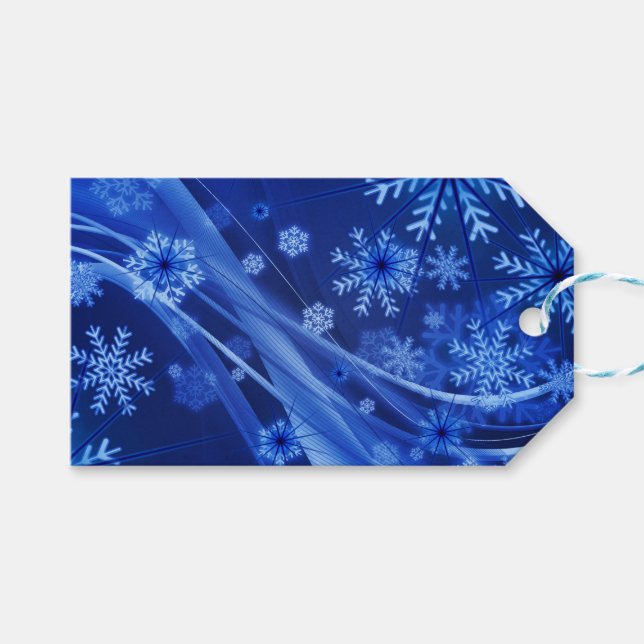 Blue Winter Snowflakes Christmas Gift Tags (Front (Horizontal))