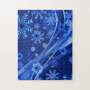 Blue Winter Snowflakes Christmas Jigsaw Puzzle