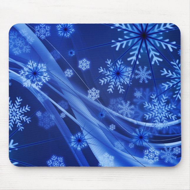 Blue Winter Snowflakes Christmas Mouse Pad (Front)