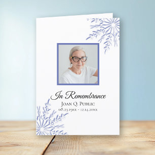Blue Winter Snowflakes Funeral Service Folded Program