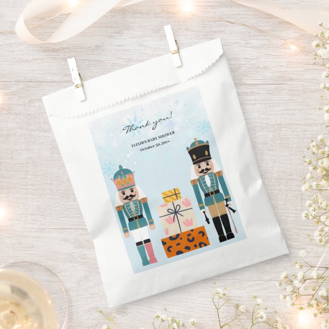 Blue Winter Snowflakes Nutcracker Baby Shower Favour Bag (Clipped)