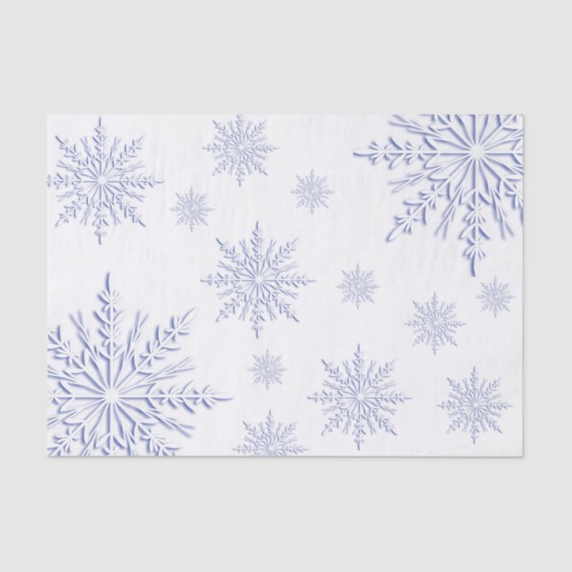 Blue Winter Snowflakes on White Tissue Paper (Front)