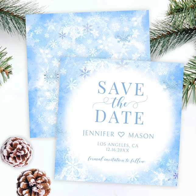 Blue winter snowflakes Save the date invitation (Creator Uploaded)