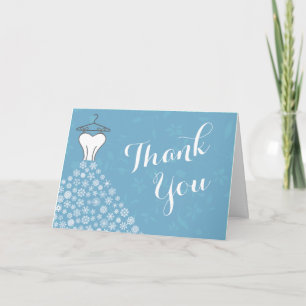 Blue Winter Snowflakes Wedding Dress Thank You Card