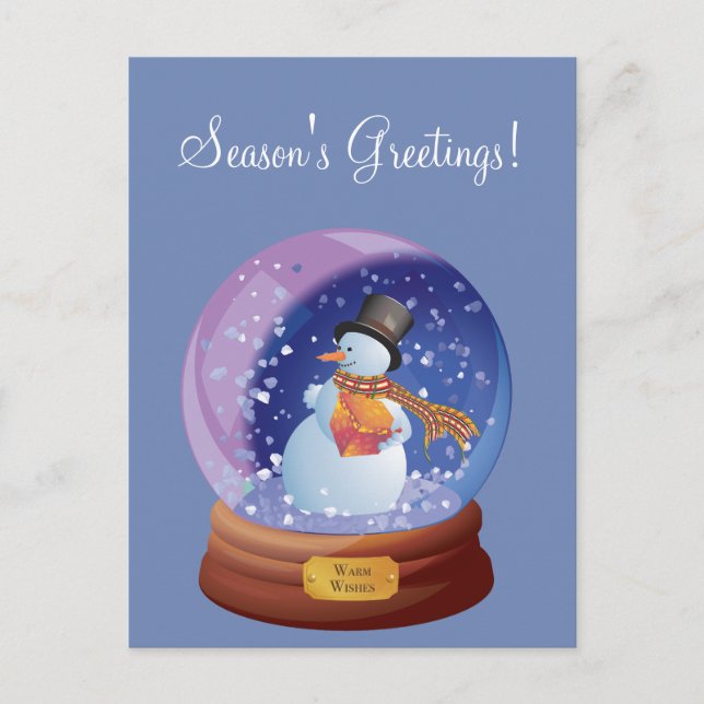 Blue Winter Snowglobe Custom Holiday Postcard (Front)