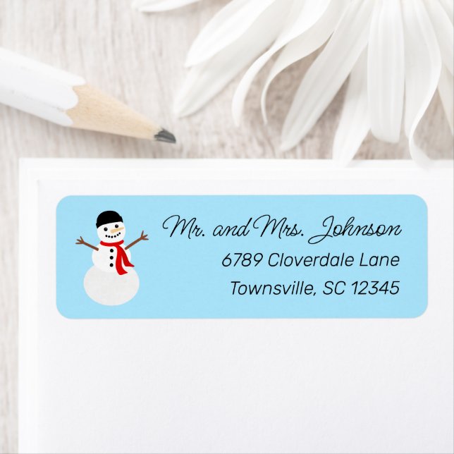 Blue Winter Snowman Holiday Return Address Label (Insitu)