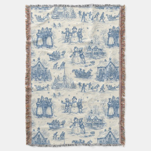 Blue Winter Toile Chinoiserie Throw Blanket