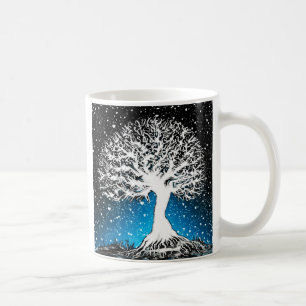 Blue Winter Tree - Snowing Coffee Mug