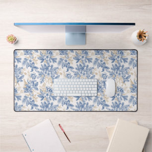 Blue Winter Vintage Flower Pattern Desk Mat