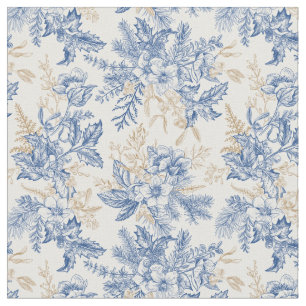 Blue Winter Vintage Flower Pattern Fabric
