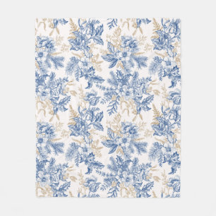 Blue Winter Vintage Flower Pattern Fleece Blanket