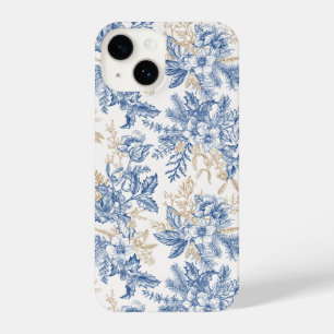 Blue Winter Vintage Flower Pattern iPhone 14 Case