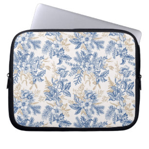 Blue Winter Vintage Flower Pattern Laptop Sleeve