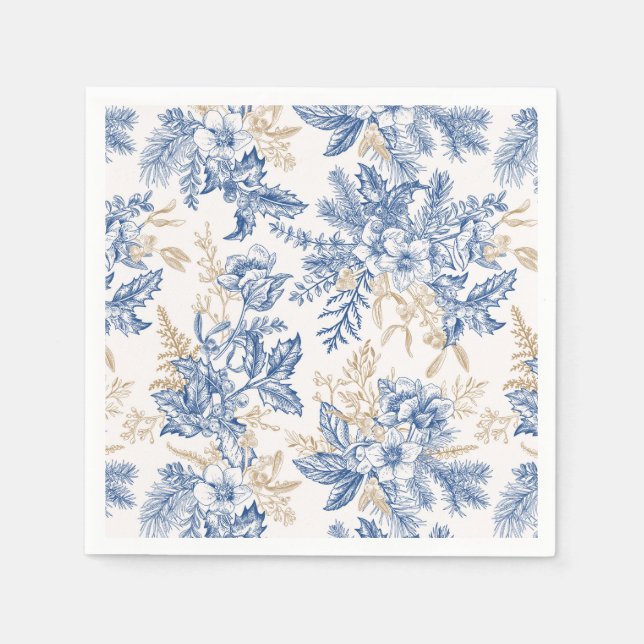 Blue Winter Vintage Flower Pattern Napkin (Front)