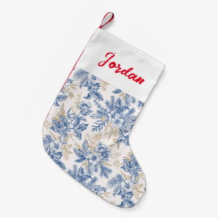 Blue Winter Vintage Flower Pattern Small Christmas Stocking