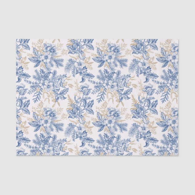 Blue Winter Vintage Flower Pattern Tissue Paper (Front)