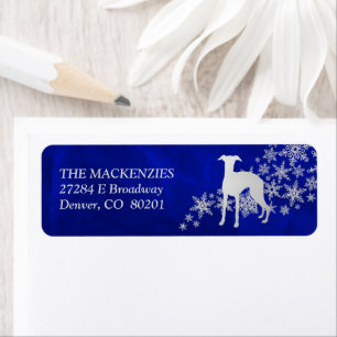 Blue Winter Whippet Dog Return Address Return Address Label