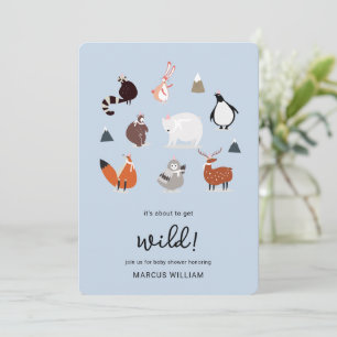 Blue Winter Wild Jungle Safari Animal Baby Shower Invitation