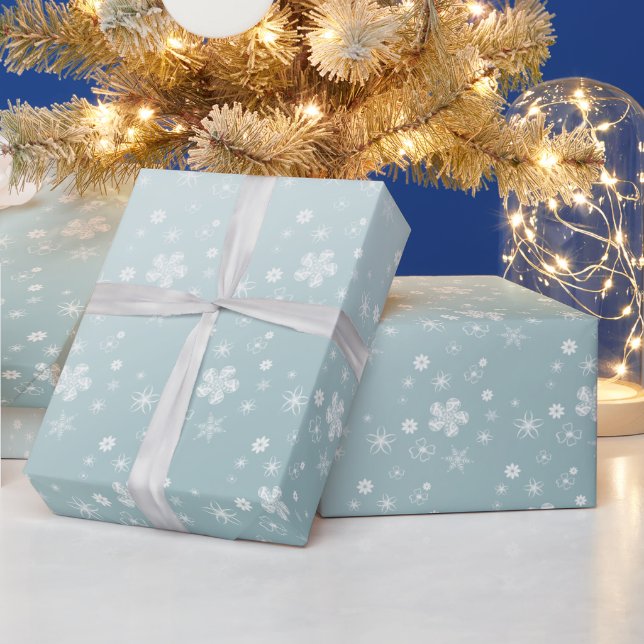 Blue Winter Wildflolowers and Stars Wrapping Paper (Holidays)