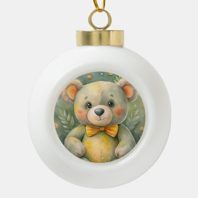 Blue Winter with Deers Ceramic Ball Christmas Ornament (Front)