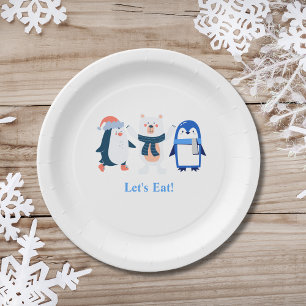 Blue winter wonderland baby penguins polar bear  paper plate