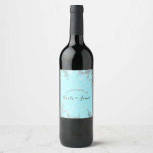 Blue Winter Wonderland Elegant Snowflakes Wine Label