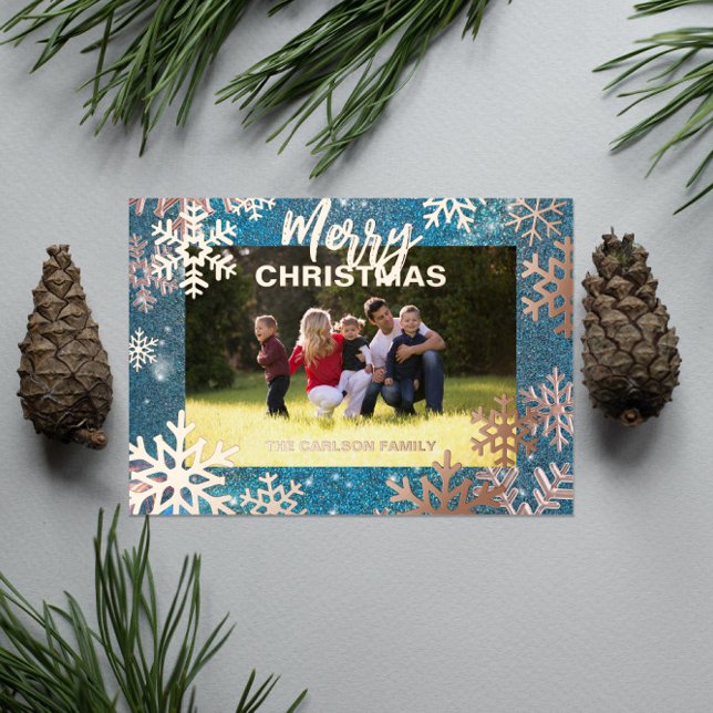 Blue Winter Wonderland Merry Christmas Photo Foil Holiday Card (Creator Uploaded)