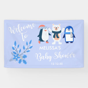 Blue winter wonderland penguin polar bear welcome banner