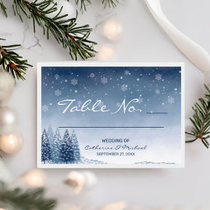 Blue Winter Wonderland Pine Christmas Wedding Place Card