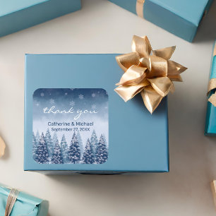 Blue Winter Wonderland Pine Christmas Wedding Square Sticker